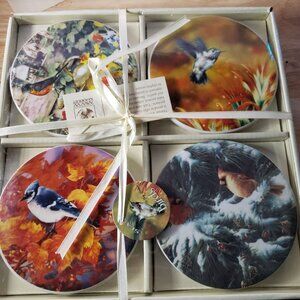 MWW Market Seasonal Birds Ceramic Mini Plates Coasters Set of 4 New in Box